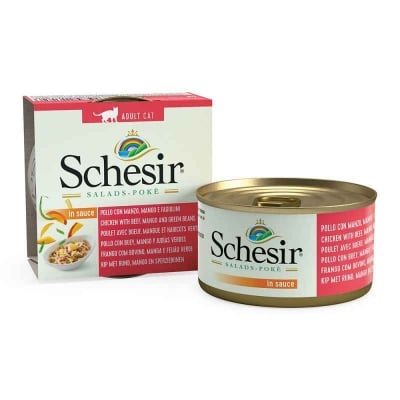 Schesir Salads, Мокра храна за котки, С пиле, говеждо, манго и грах, 85 гр