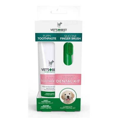 Vet`s Best Puppy Dental Kit, комплект за малки кучета, паста 100гр + четка напръстник