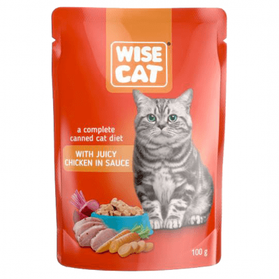 WISE CAT, пауч за котки, парченца пиле в сос, 100гр