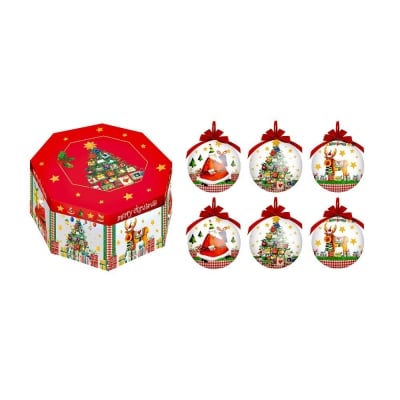 Коледна топка за декорация Дядо Коледа, еленчета и елхички, 1 бр