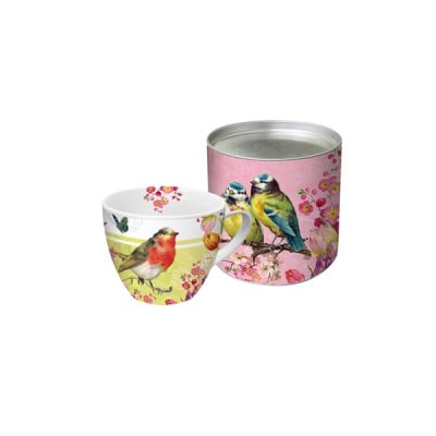 Чаша с луксозна метална кутия - Big Mug Vintage Robin & Roses