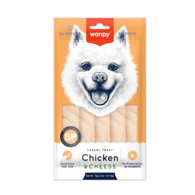 Wanpy Dog кремообразно лакомство за кучета с пиле и сирене, 5х14 г