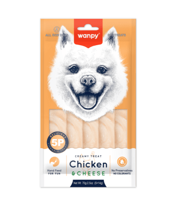 Wanpy Dog -  Кремообразно лакомство за кучета с пиле и сирене, ( 5 х 14 ) 70 гр.