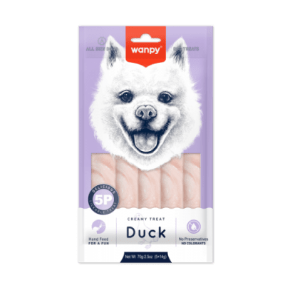 Wanpy Dog - кремообразно лакомство за кучета с патешко, 5х14 г