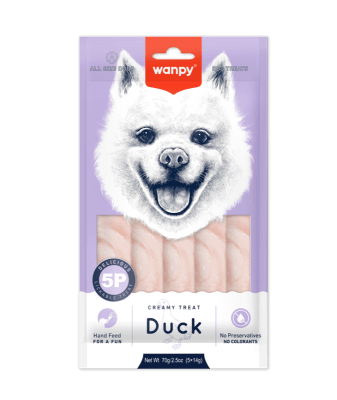Wanpy Dog -Допълваща храна за кучета - кремообразно лакомство за кучета с патешко месо ( 5х14 ) 70 гр.