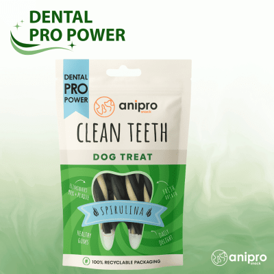 anipro Dental Pro Power усукани солети трицветни със спирулина, 84 г, зелен чай