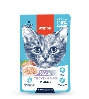 Wanpy Stew in gravy - пауч за котки, ароматно стю с пилешко и патешко в сос, 70 г / 10 бр. СТЕК