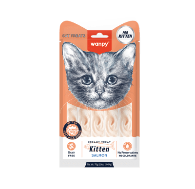 Wanpy Creamy Treat - лакомство за малки котенца, кремообразно с вкус на сьомга, 5х14 г