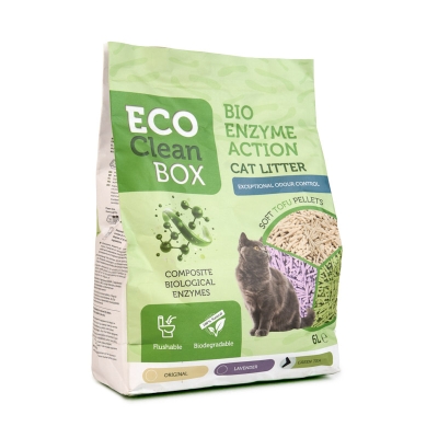 Eco Clean Box Тофу котешка тоалетна с био ензими ЗЕЛЕН ЧАЙ, 2.5кг / 6л