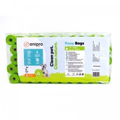 anipro компостируеми хигиенни торбички за кучешки отпадъци, ПВЦ опаковка 50 х 15 бр,  34х23 см