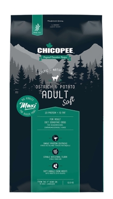 Chicopee HNL Soft Maxi - Гранулирана храна за кучета с щраус и картофи, с чувствителност към храната, 12 кг