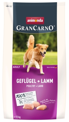 GranCarno Adult - суха храна за израснали кучета с птиче и агнешко, 12 кг
