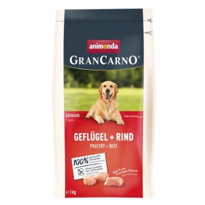 GranCarno Senior - суха храна за възрастни кучета, с птиче и говеждо, 1 кг