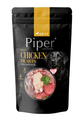 Piper Adult - Пълноценна храна за кучета от всички породи с пилешки сърца, кафяв ориз и спанак - пауч, 150 гр. / 10 бр. стек