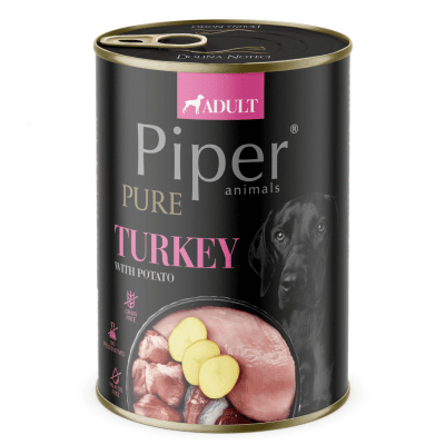 PIPER PURE Dog Adult - Пълноценна храна за израснали кучета от всички породи - консерва с пуйка и картофи, 400 гр