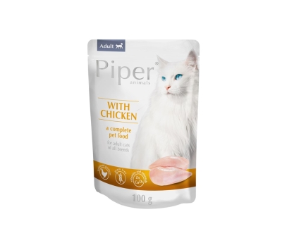 Piper Cat Chicken - Пълноценна храна за израснали котки и котенца с пиле - пауч, 100 гр. / 10 бр. стек.