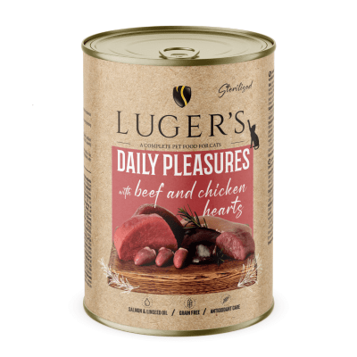 Luger`s Cat храна за котки с говеждо и пилешки сърца, 400 г, 6 бр./стек