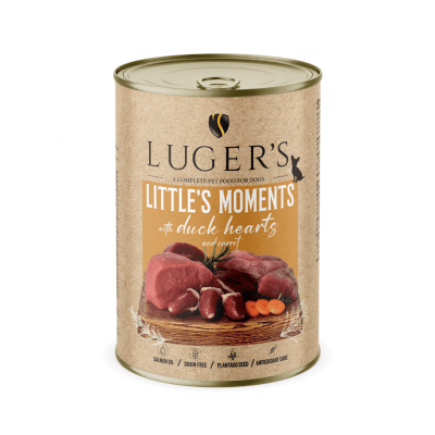 Luger`s Dog храна за дребни породи кучета с патешки сърца, 400 г, 6 бр./стек