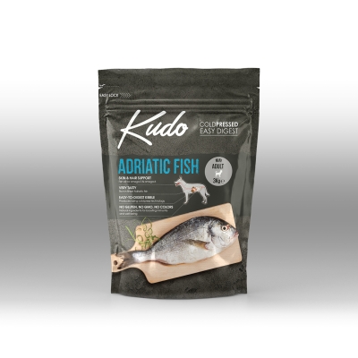 Храна за кучета, Kudo Low Grain Adriatic Fish Mini Adult, с адриатическа риба, мини породи над 1 год, 3 кг