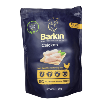 Barkin High Premium - Пълноценна храна за израснали кучета от всички породи - гранули с пилешко, 2 кг