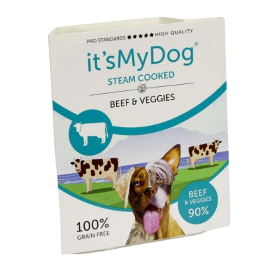 It’s My Dog Steam Cooked - Консервирана храна за кучета с чувствителен стомах и алергии - на пара с говеждо и зеленчуци, 7х395 г 