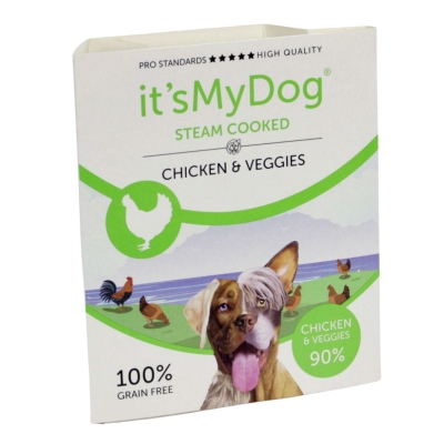 It’s My Dog Steam Cooked - Консервирана храна за кучета с чувствитилен стомах и алергия - на пара с пилешко и зеленчуци, 7х395 г