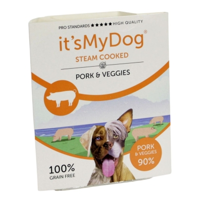 It’s My Dog Steam Cooked - Консервирана храна за кучета с чувствителен стомах и алергии - на пара със свинско и зеленчуци, 7х395 г