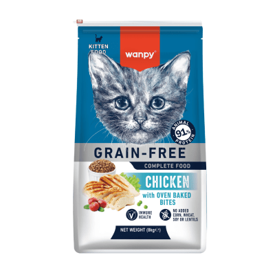 Wanpy Grain Free - суха храна за малки котенца с пилешко, без зърно, 8 кг