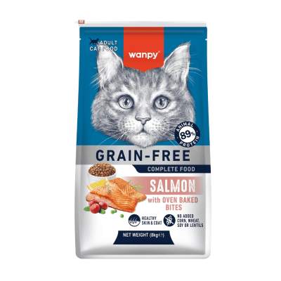 Wanpy Grain Free - суха храна за котки със сьомга, без зърно, 8 кг