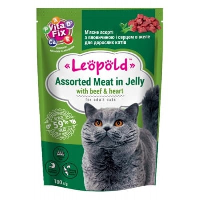 Leopold Cat пауч за котки с говеждо в желе, 24x100 г