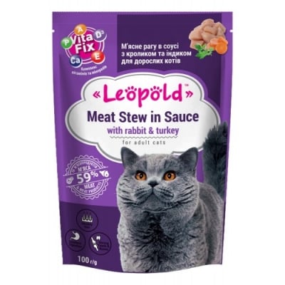 Leopold Cat пауч за котки със заек и пуйка, 24х100 г
