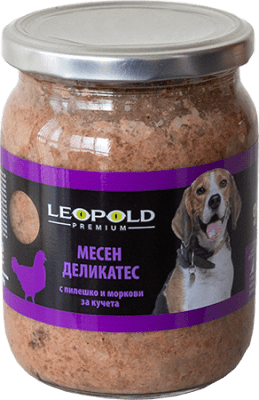 Leopold Dog храна за кучета с пилешко и моркови, буркан, 6х500 г
