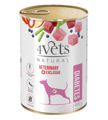 4Vets Dog Natural Diabetes - Пълноценна храна за кучета с диабет и наднормено тегло от всички породи - консерва, 400 гр.