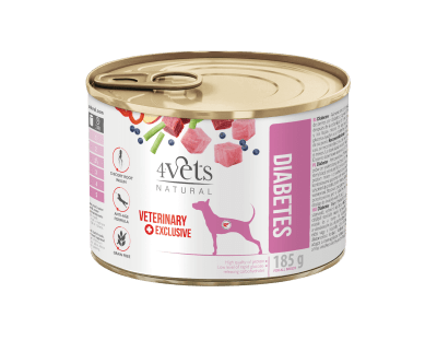 4Vets Dog Natural Diabetes - пълноценна храна за кучета с диабет, 185 г