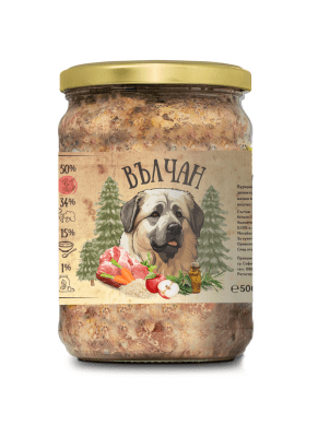 Вълчан - Ежедневна храна за кучета от всички породи, без консерванти - със свинско и зеленчуци, 8 х 500 г