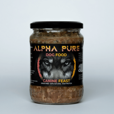 Alpha Pure - Стерилизирана храна за кучета с пилешко,свинско и зеленчуци, 8х500 г стек