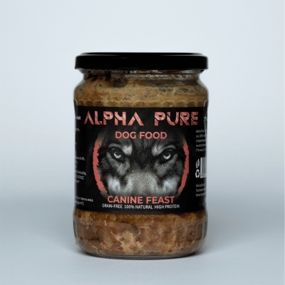 Alpha Pure - Стерилизирана храна за кучета със свинско и зеленчуци, 8х500 г стек