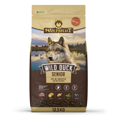 Wolfsblut Wild Duck Senior суха храна за възрастни кучета с дива патица и картофи, 12.5 кг