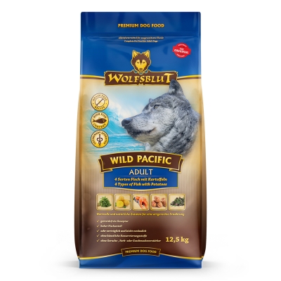Wolfsblut Wild Pacific Adult суха храна за кучета с дива тихоокеанска риба и картофи, 12.5 кг