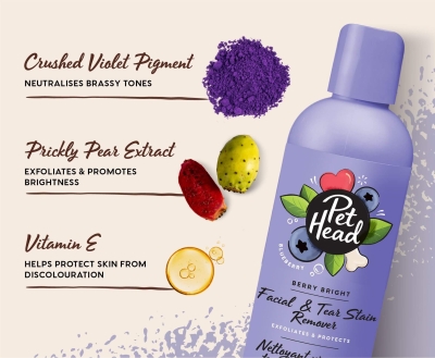 Pet Head Berry Bright – 2в1 измиващ гел за лице за кучета със светла козина и за премахване на петна от сълзи, 200 мл