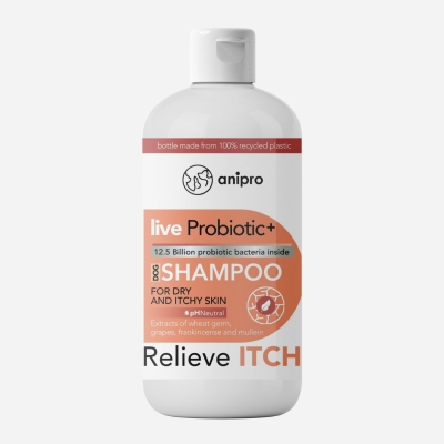 anipro Live Probiotic+ Reliеve Itch - пробиотичен шампоан за кучета при суха и сърбяща кожа, 250 мл