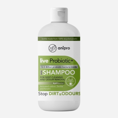 anipro Live Probiotic+ Stop Dirt &amp; Odours - пробиотичен шампоан за кучета против миризми и упорити замърсявания, 250 мл