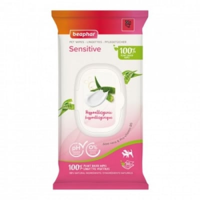 Beaphar Pet Wipes Sensitive биоразградими мокри кърпички с алое вера за чувствителна кожа