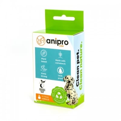 anipro компостируеми хигиенни торбички за кучешки отпадъци, кутия 3 х 15 бр, 34х23 см