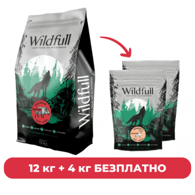 ПРОМОПАКЕТ Wildfull Dog Wildboard All Size, 12 кг + 2 х Wildfull Dog Venison Mini Size, 2 кг