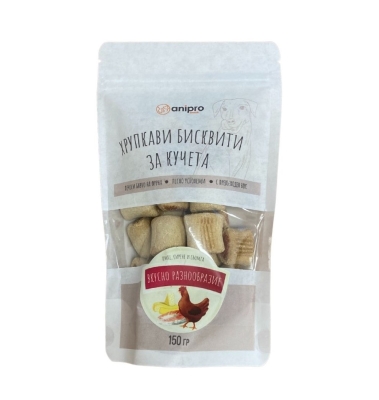 Anipro, бисквити Duo 3-mix с костен мозък, 150 гр, плик - с пиле, сирене, сьомга