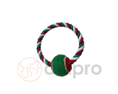 anipro Играчка въже кръг с топка бяло/зелено/червено 18 см, 125-135 г