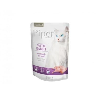 Piper Cat Sterilised 100 г пауч - за кастрирани котки със заек / 10 бр.  СТЕК