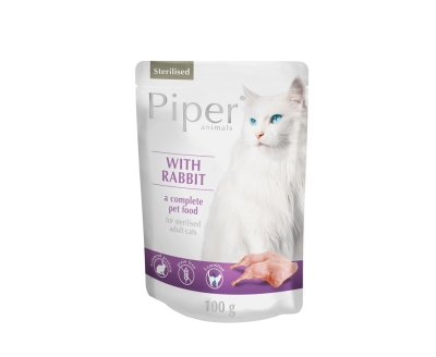 Piper Cat Sterilised - Пълноценна храна за кастрирани котки със заек - пауч, 100 гр. / 10 бр.  стек