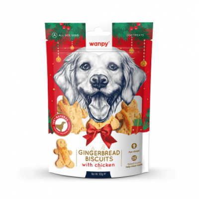 Wanpy Christmas Gingerbred Biscuits лакомство за куче с пиле, 100 гр